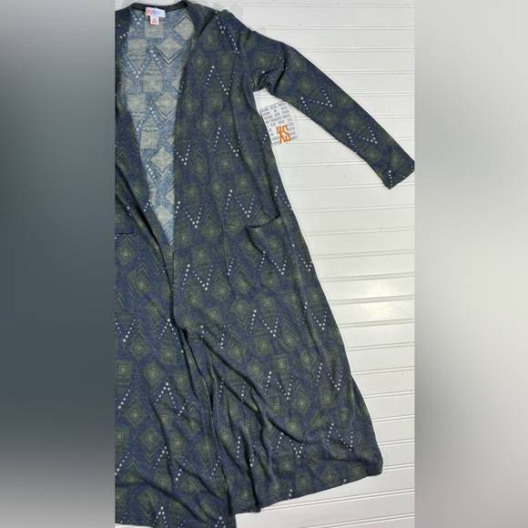LuLaRoe Sarah Cardigan Duster Sweater Women’s Size XS Blue Green Cream - Picture 9 of 16